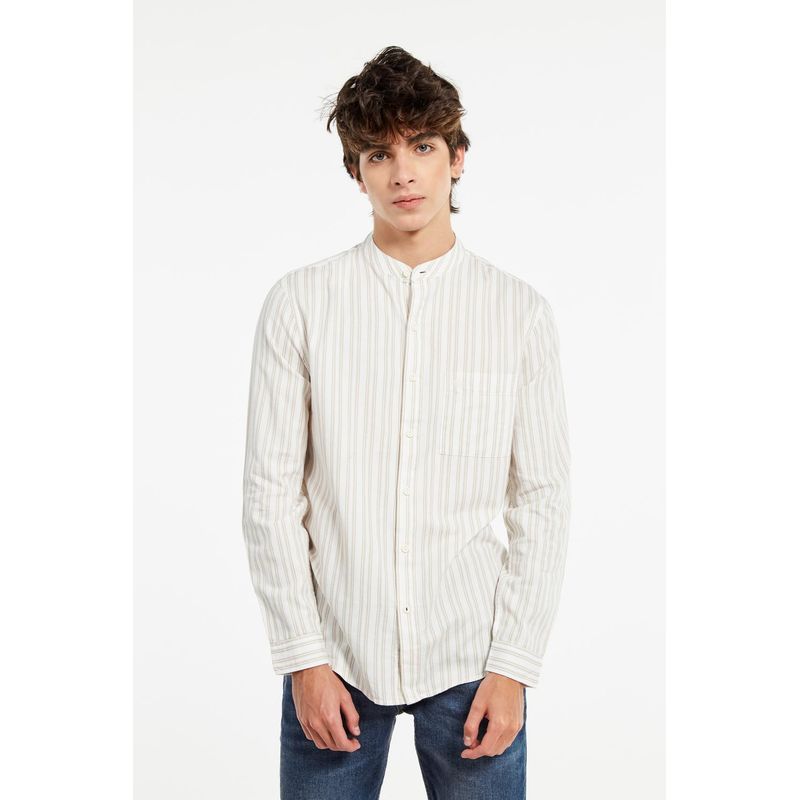 KOAJ - KOAJ Camisa manga larga unicolor a rayas con cuello mao y boto HOMBRE