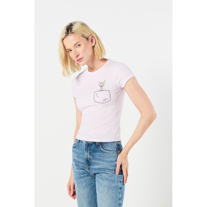 KOAJ - KOAJ Camiseta manga corta en rib con estampado en frente de Mo MUJER