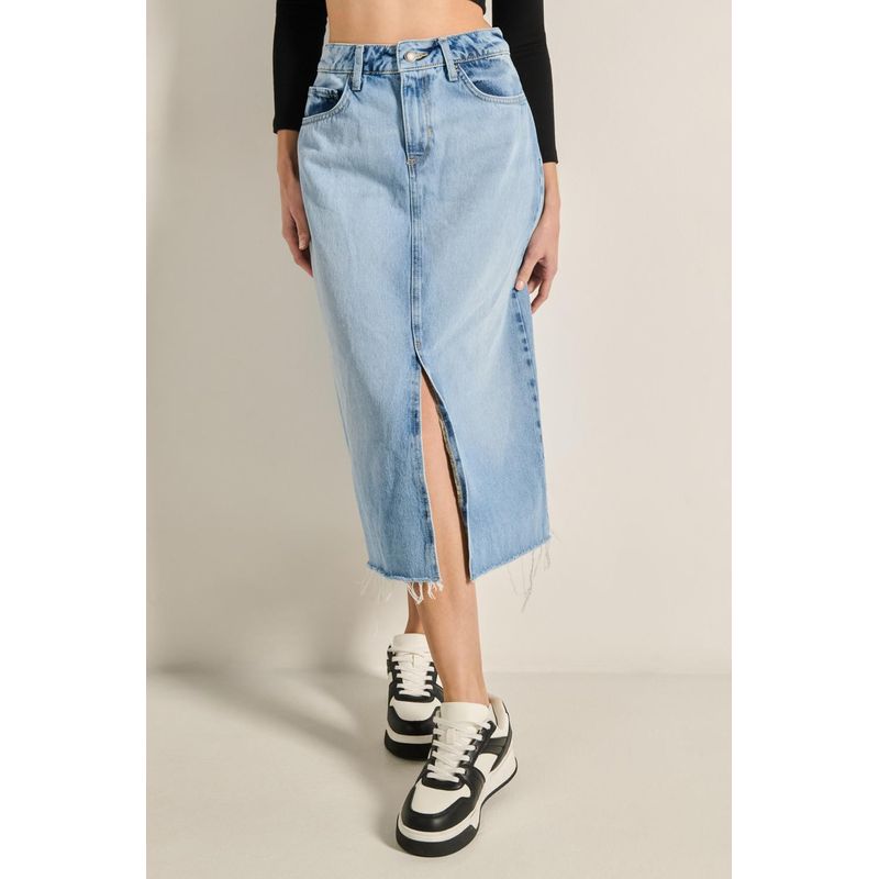 KOAJ - KOAJ Falda azul clara larga en jean para mujer cuenta con 5 bo MUJER