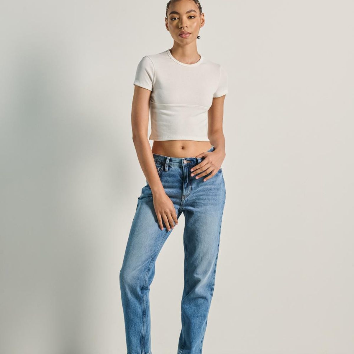 KOAJ - KOAJ Jean tiro alto boyfriend azul bota recta con desgastes