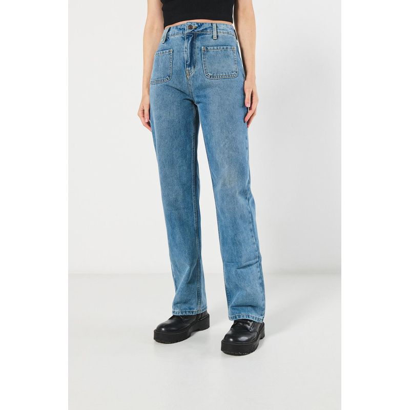 KOAJ - KOAJ Jean azul claro 90´S tiro alto con bota recta y bolsillos MUJER