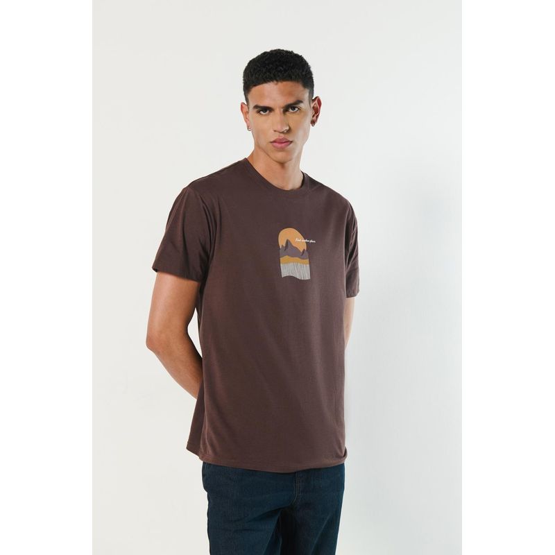 KOAJ - KOAJ Camiseta unicolor con diseño de paisaje y manga corta HOMBRE