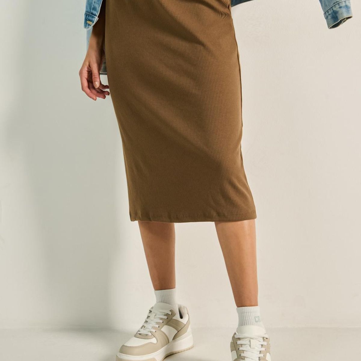 KOAJ - KOAJ Falda larga unicolor con tiro alto y texturas acanalad Mujer