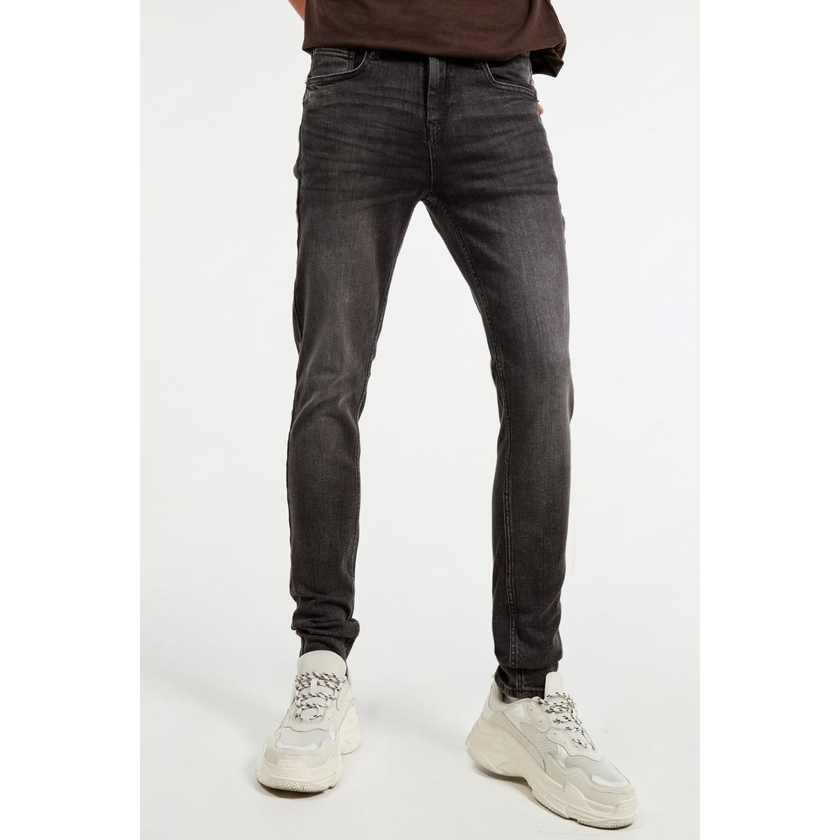 KOAJ - KOAJ Jean súper skinny gris oscuro con tiro bajo y costuras HOMBRE