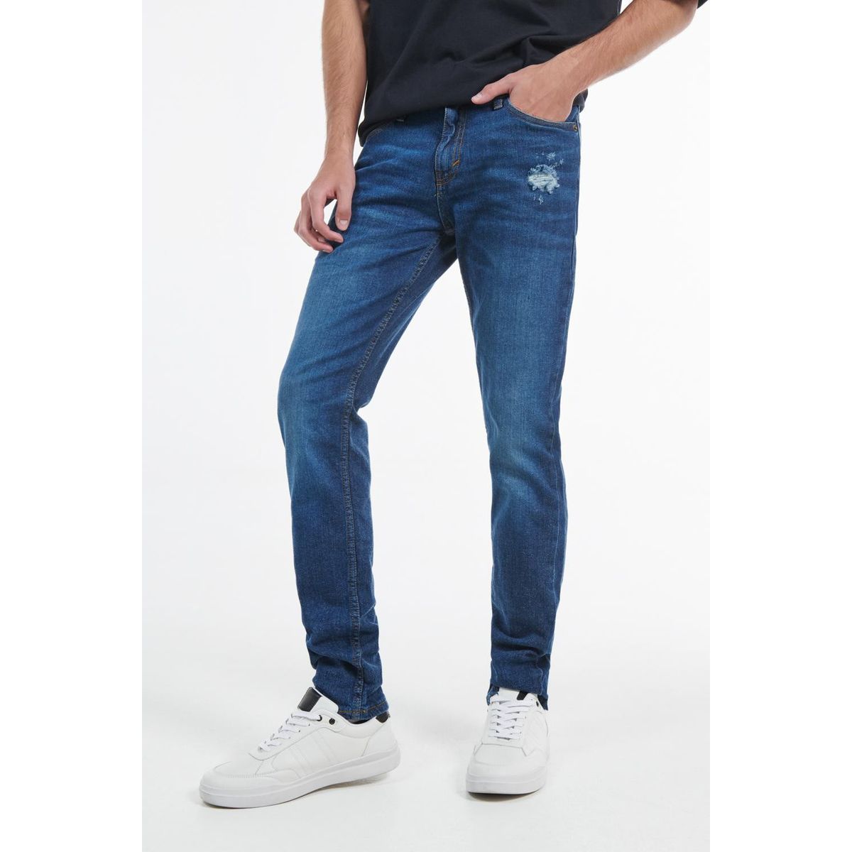 KOAJ - KOAJ Jean slim azul oscuro con desgastes y roto en frente HOMBRE