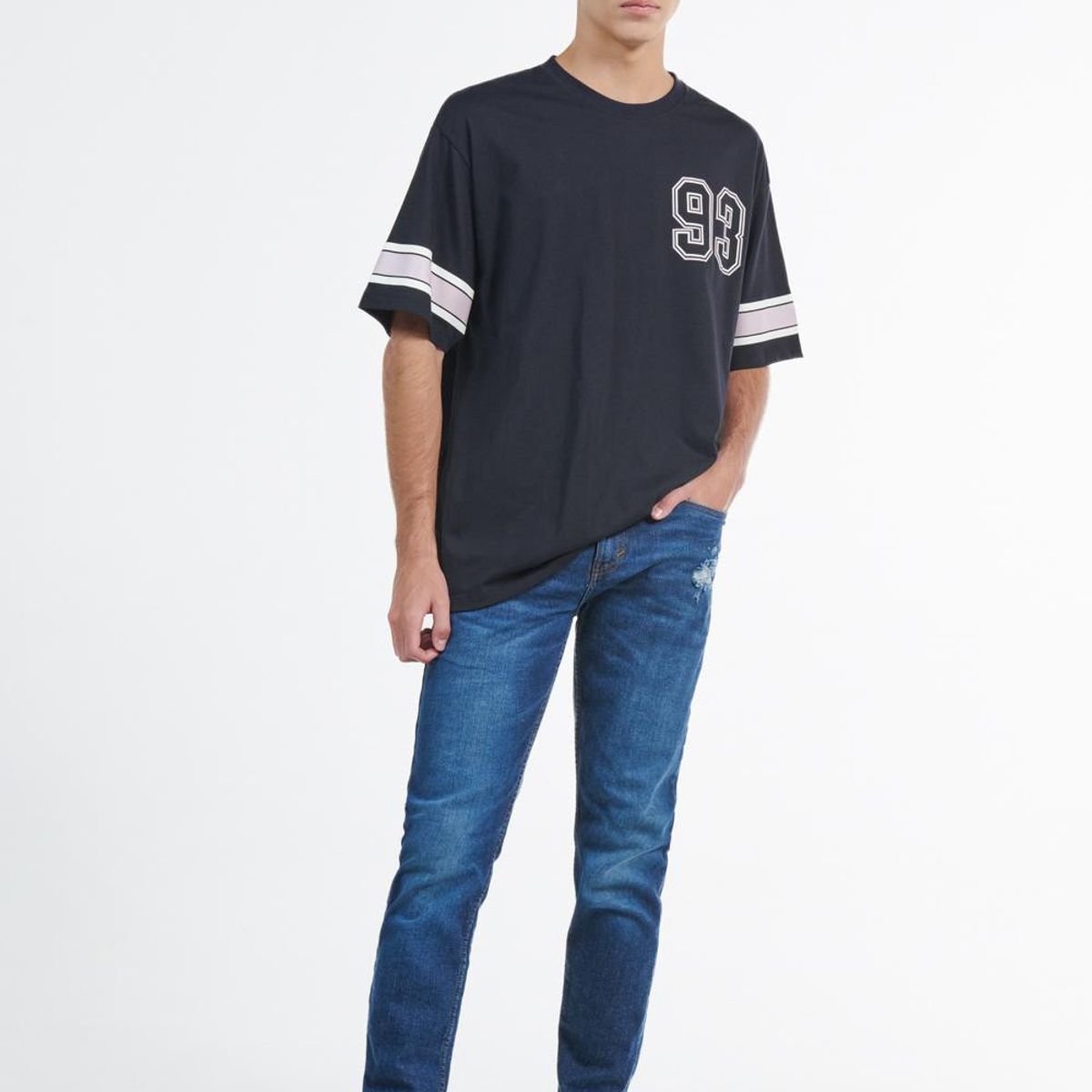 KOAJ - KOAJ Jean slim azul oscuro con desgastes y roto en frente HOMBRE