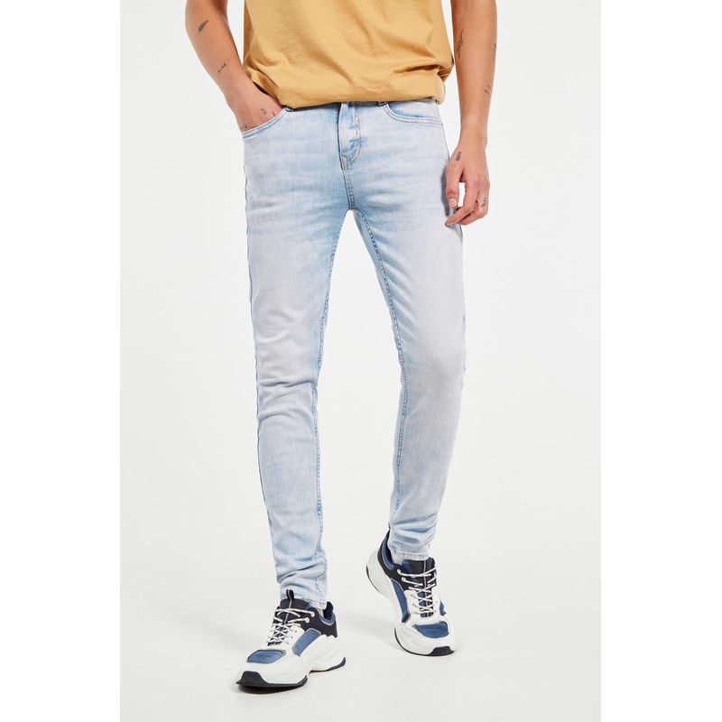 KOAJ - KOAJ Jean súper skinny azul claro con tiro bajo y efectos dest HOMBRE