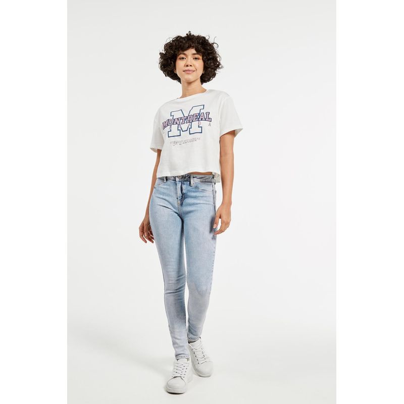 KOAJ - KOAJ Jean jegging tiro alto azul claro con costuras amarillas  MUJER