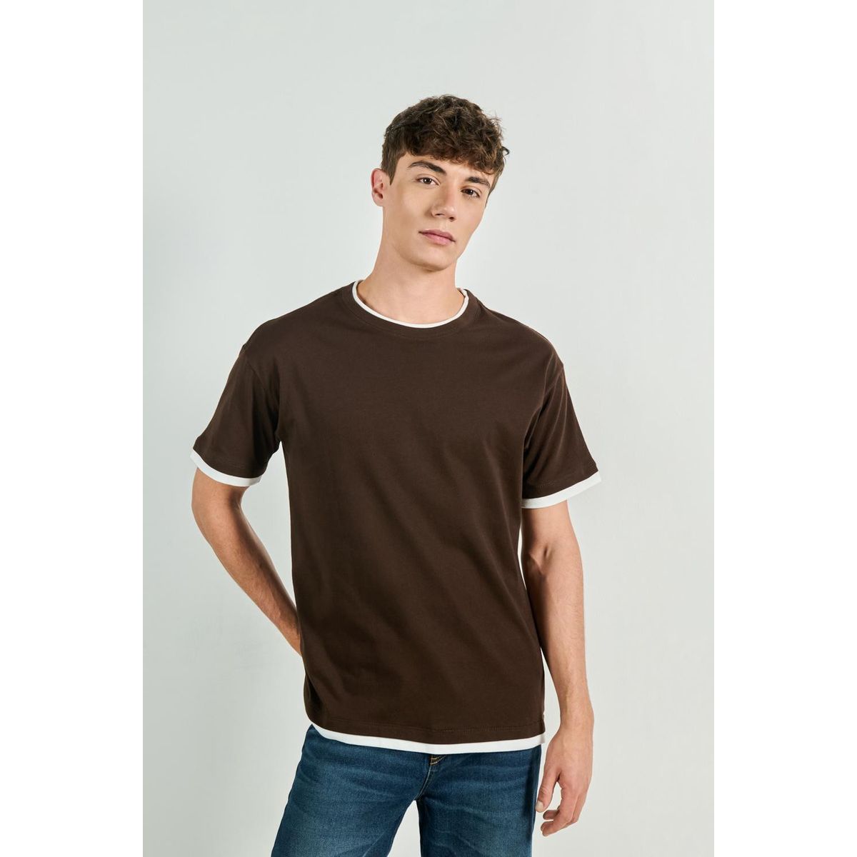 KOAJ - KOAJ Camiseta para hombre manga corta café, elaborada en tel Hombre