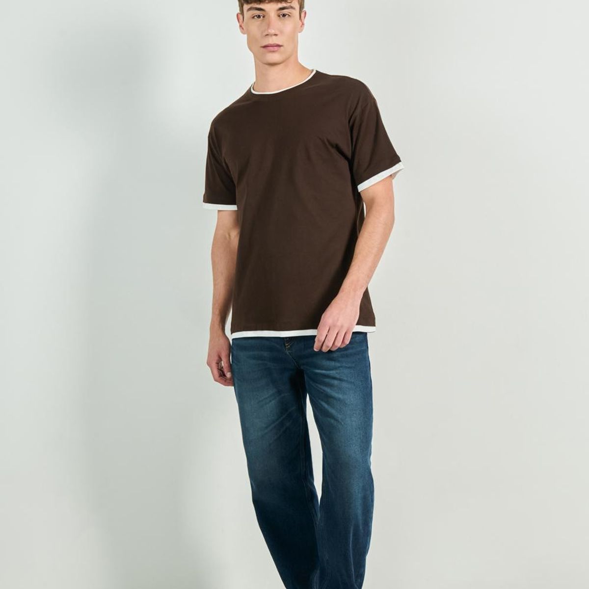 KOAJ - KOAJ Camiseta para hombre manga corta café, elaborada en tel Hombre