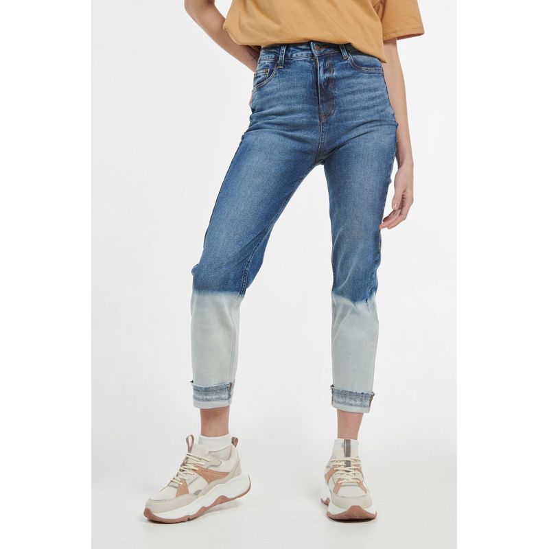 KOAJ - KOAJ Jean mom azul oscuro con bota recta con efecto degradé y  MUJER