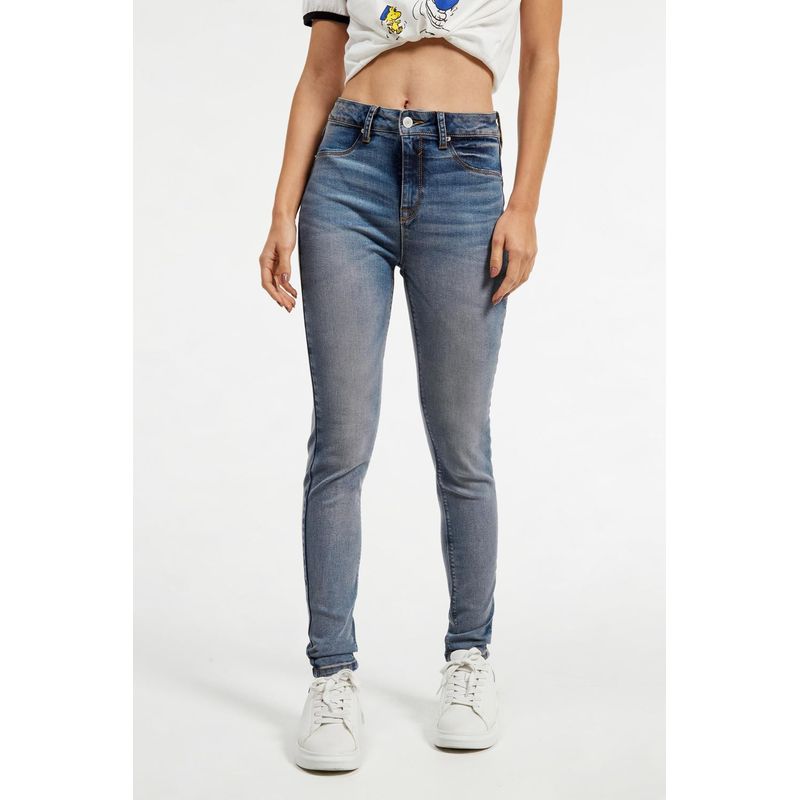 KOAJ - KOAJ Jean azul oscuro tipo jegging con desgastes de color y ti MUJER