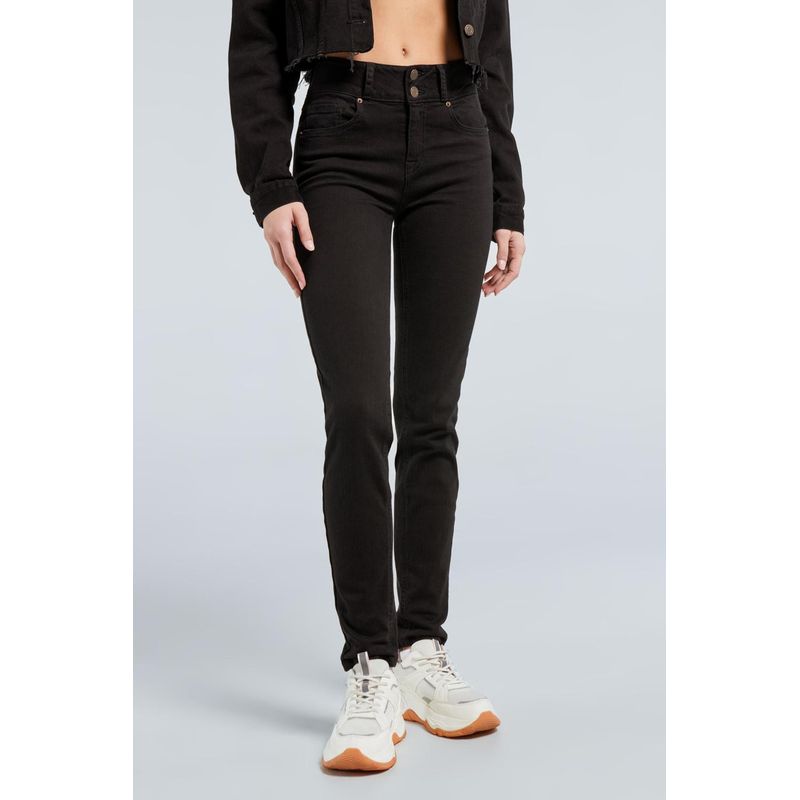 KOAJ - KOAJ Jean push up negro con pretina ancha, 5 bolsillos y tiro  MUJER
