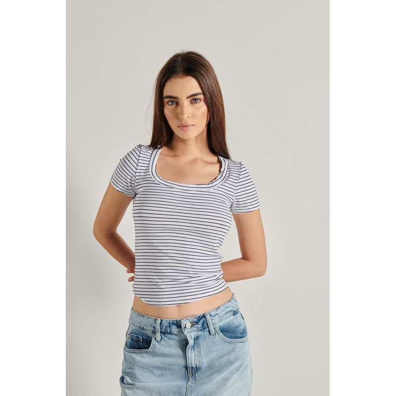 KOAJ - KOAJ Camiseta ajustada a rayas unicolor con cuello redondo MUJER