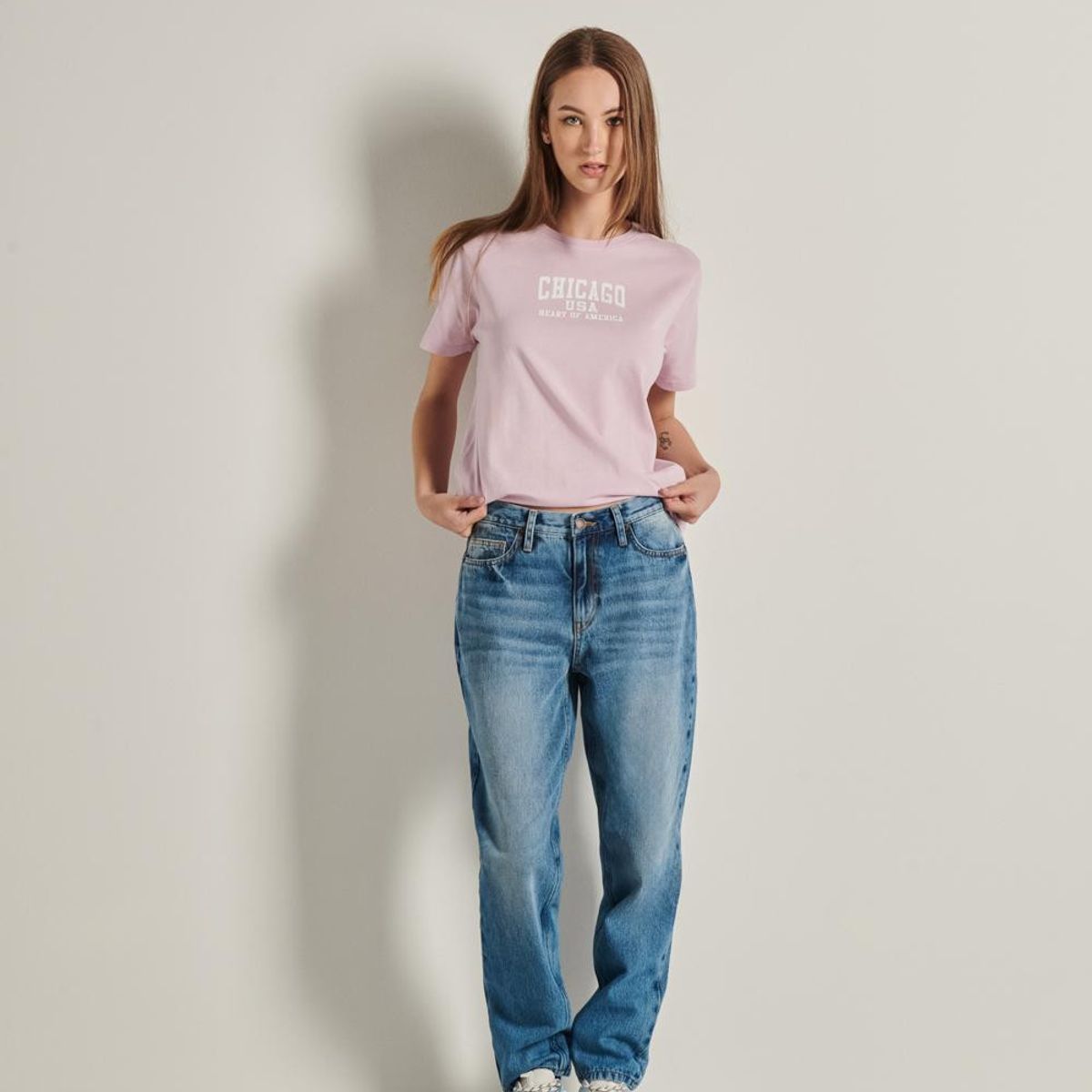 KOAJ - KOAJ Jean boy friend para mujer, 5 bolsillos, tiro alto, con Mujer