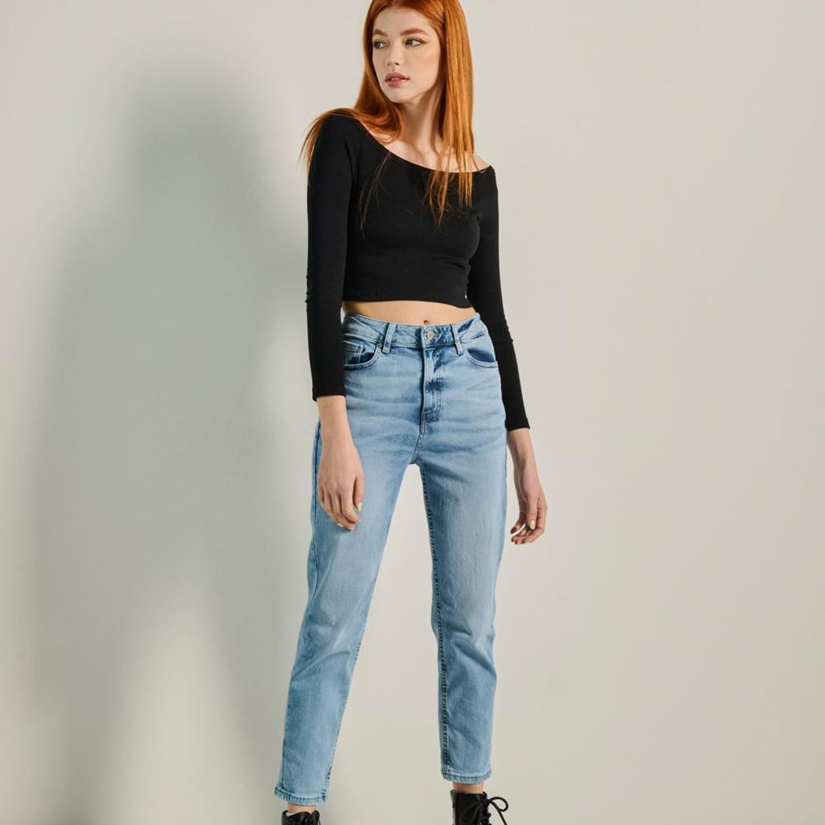 KOAJ - KOAJ Jean mom fit tiro super alto Mujer