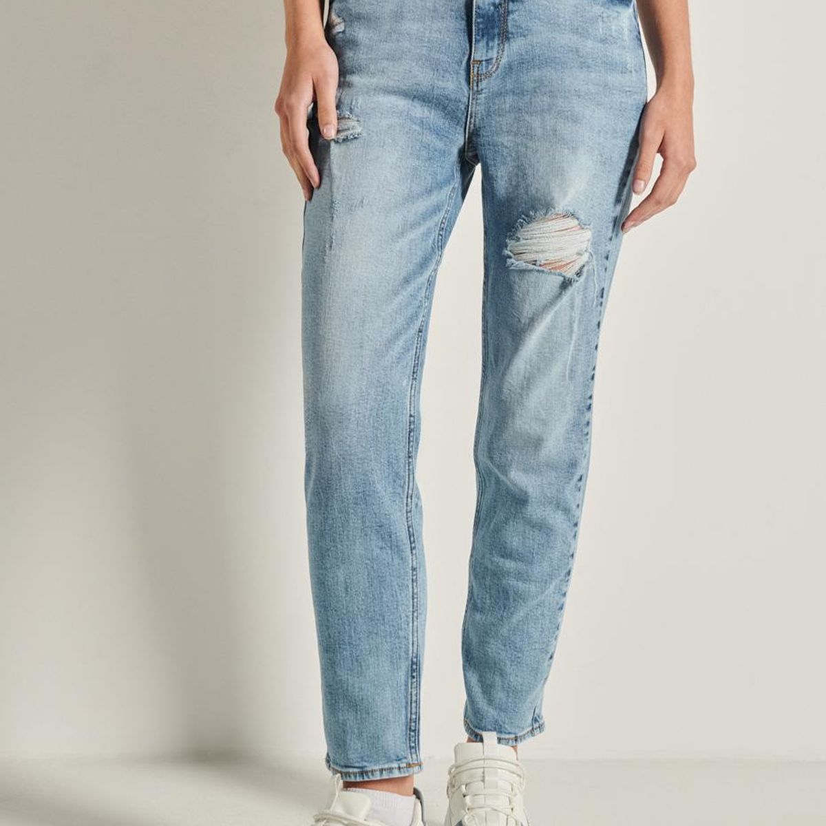 KOAJ - KOAJ Jean mom fit tiro super alto azul medio Mujer