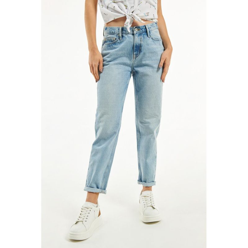 KOAJ - KOAJ Jean tiro alto boyfriend azul claro con tiro alto, bolsil MUJER