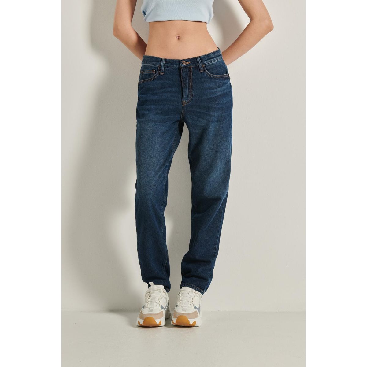 KOAJ - KOAJ Jean boyfriend tiro alto azul medio Mujer