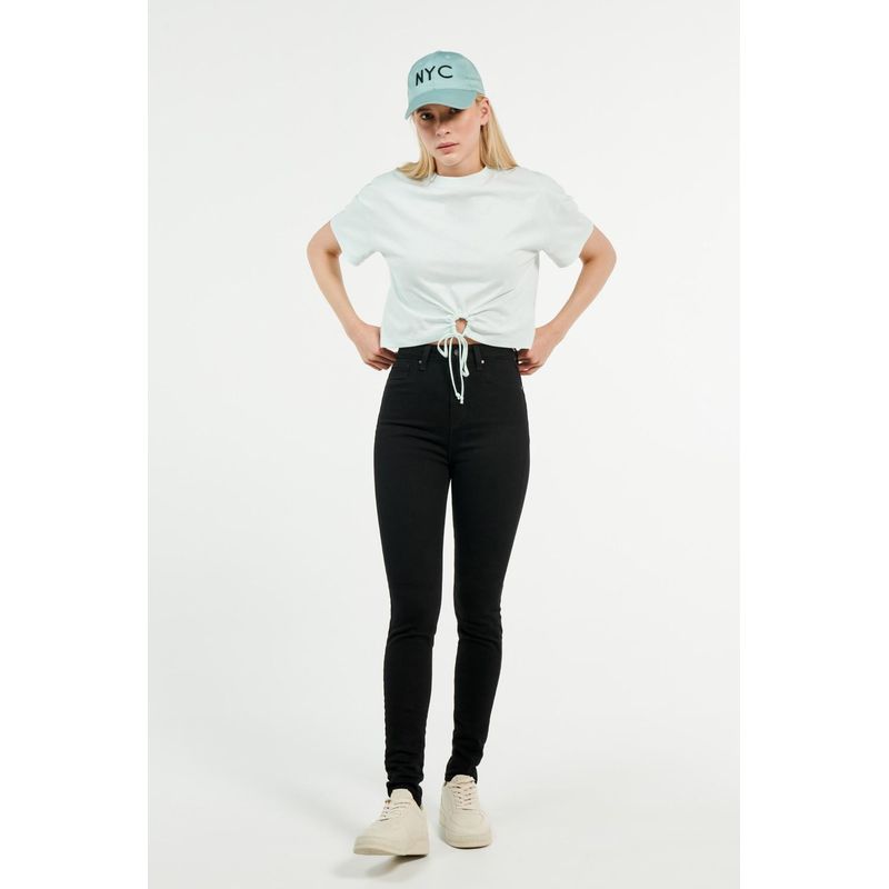KOAJ - KOAJ Jean negro tipo jegging con tiro súper alto y botón en la MUJER