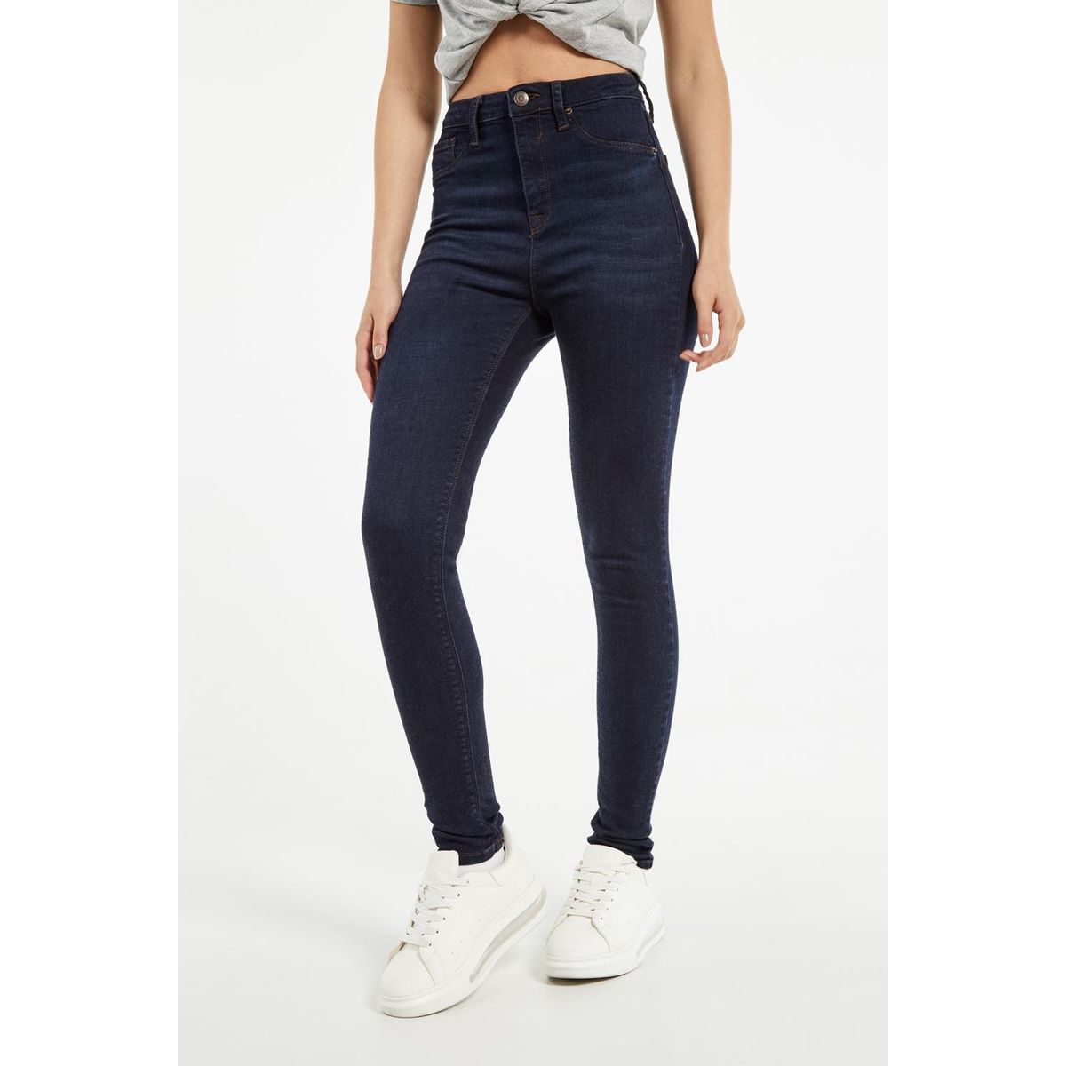 KOAJ - KOAJ Jean jegging azul intenso con costuras cafés y tiro súp Mujer