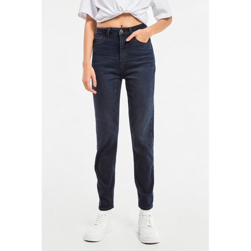 KOAJ - KOAJ Jean mom súper tiro alto azul intenso con bota recta y bo MUJER