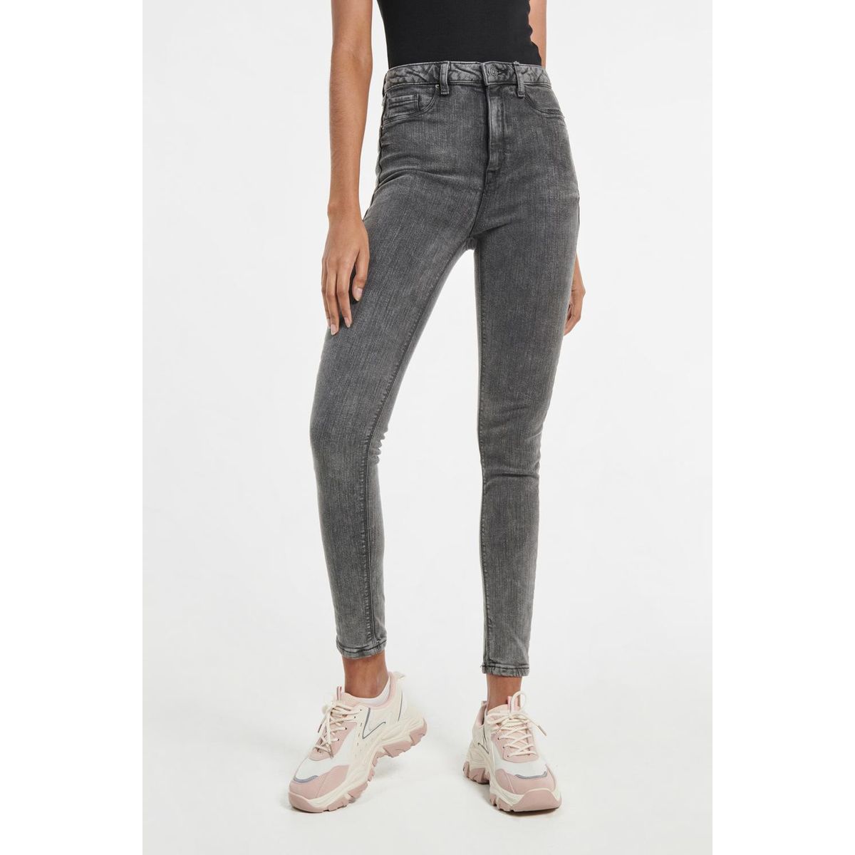 KOAJ - KOAJ Jean jegging gris oscuro con ajuste ceñido y tiro súper Mujer