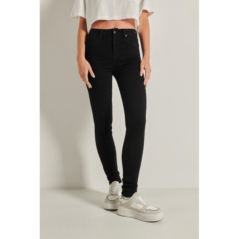 KOAJ - KOAJ Jean negro tipo jegging con ajuste ceñido, bolsillos y ti MUJER