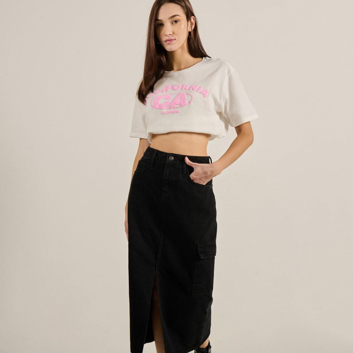 KOAJ - KOAJ Falda cargo en jean negra con bolsillos y abertura en f Mujer