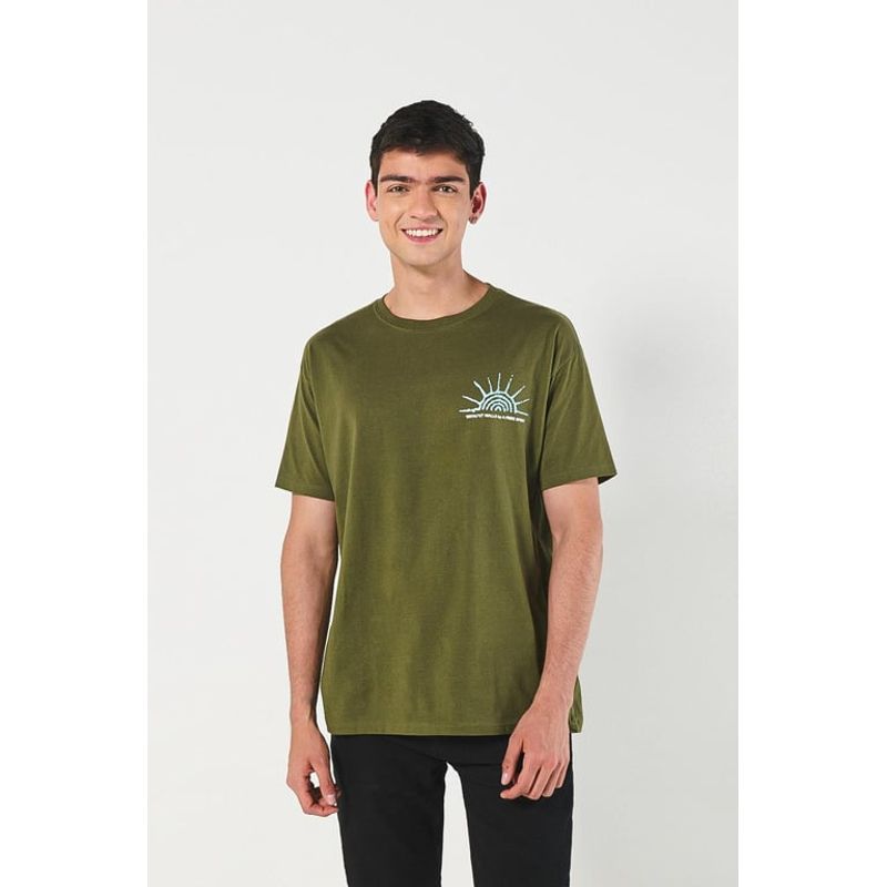 KOAJ - KOAJ Camiseta estampada verde oscura con manga corta HOMBRE