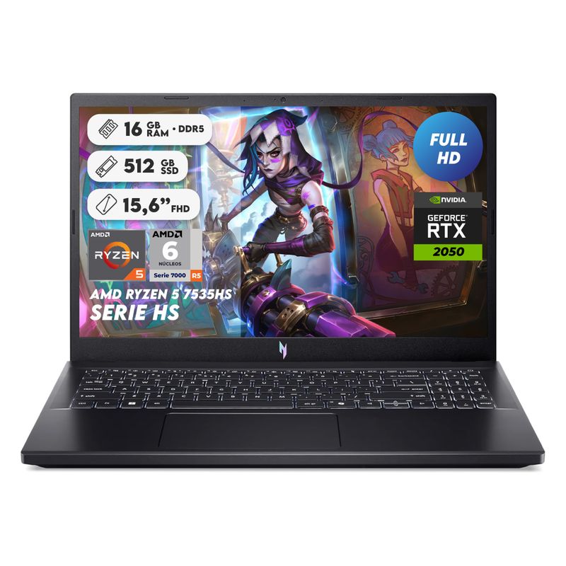 ACER - Portátil Acer Nitro V15 Ryzen 5 7535HS Ram 16gb 512gb Rtx2050 15.6 Pul Computador Portátil