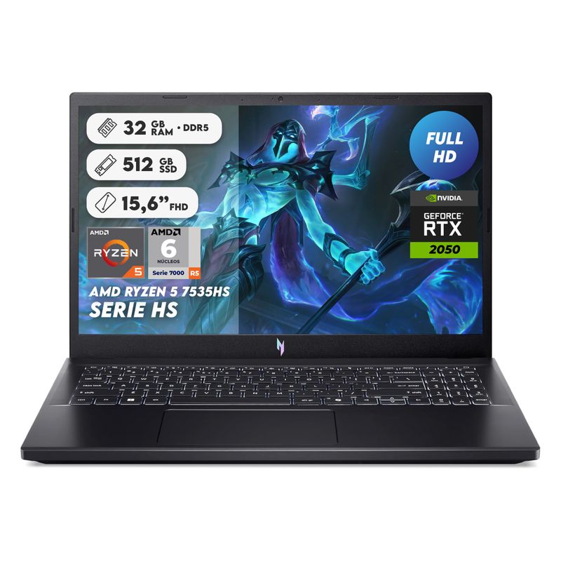 ACER - Portátil Acer Nitro V15 Ryzen 5 7535HS Ram 32gb 512gb Rtx2050 15.6 Pul Computador Portátil