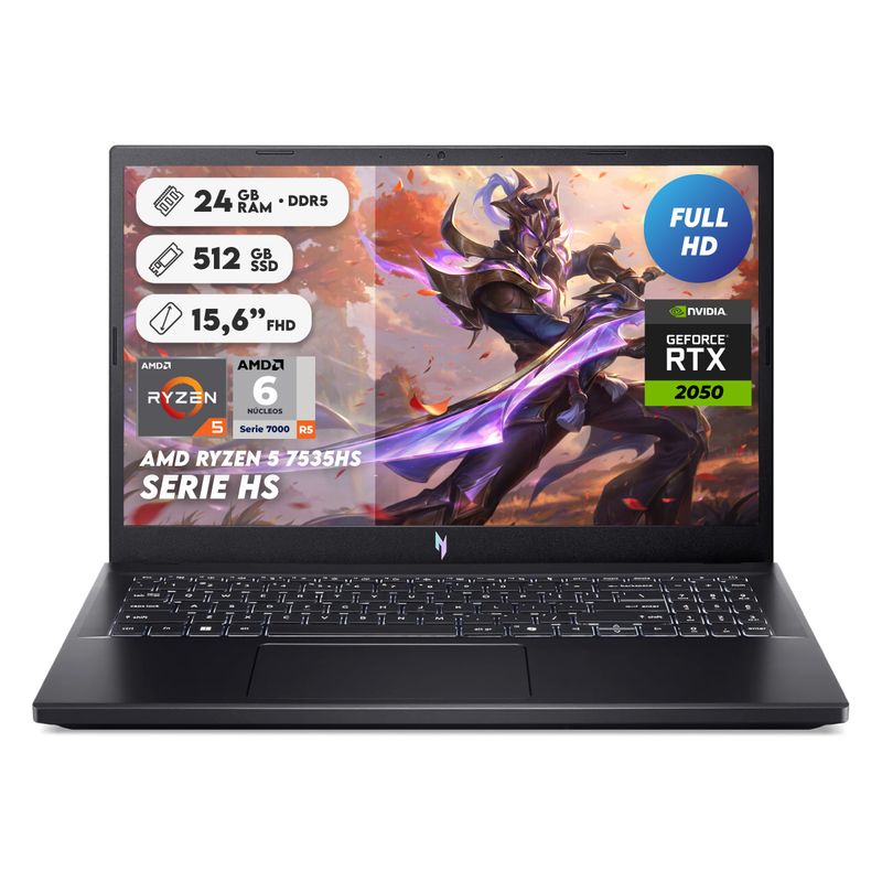 ACER - Portátil Acer Nitro V15 Ryzen 5 7535HS Ram 24gb 512gb Rtx2050 15.6 Pul Computador Portátil