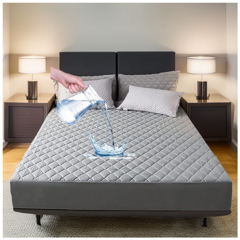 GENERICO - Protector Antifluido Para Colchón Cama Doble Termosellado Gris Claro