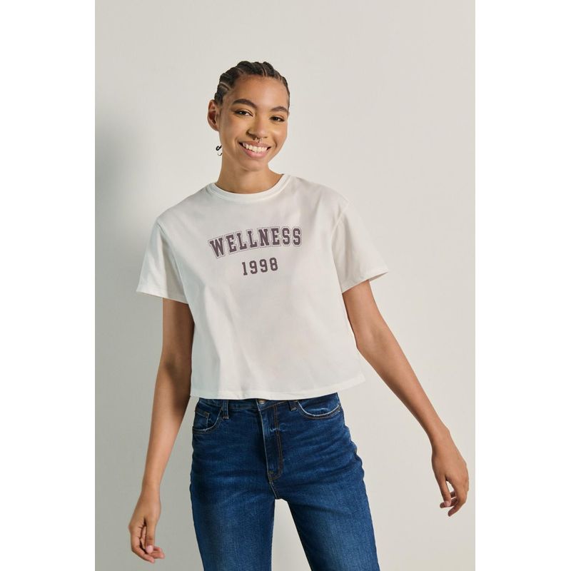 KOAJ - KOAJ Camiseta crop top manga corta con estampado de Wellness 1 MUJER