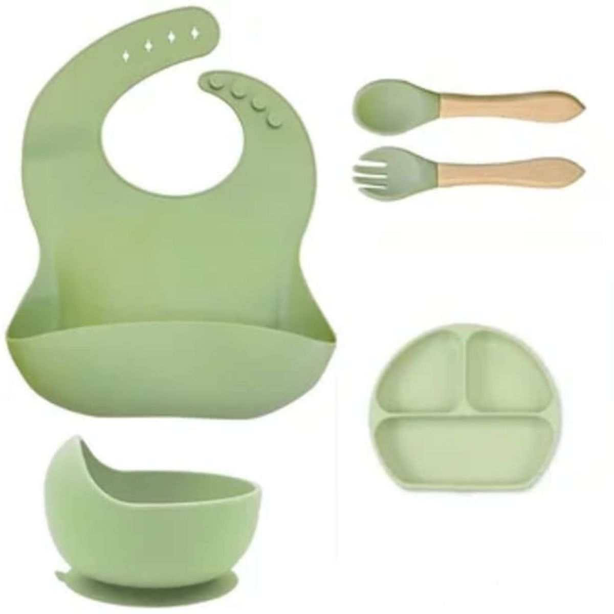 GENERICO - Vajillas para bebe en silicona  con cuchara y tenedor verde