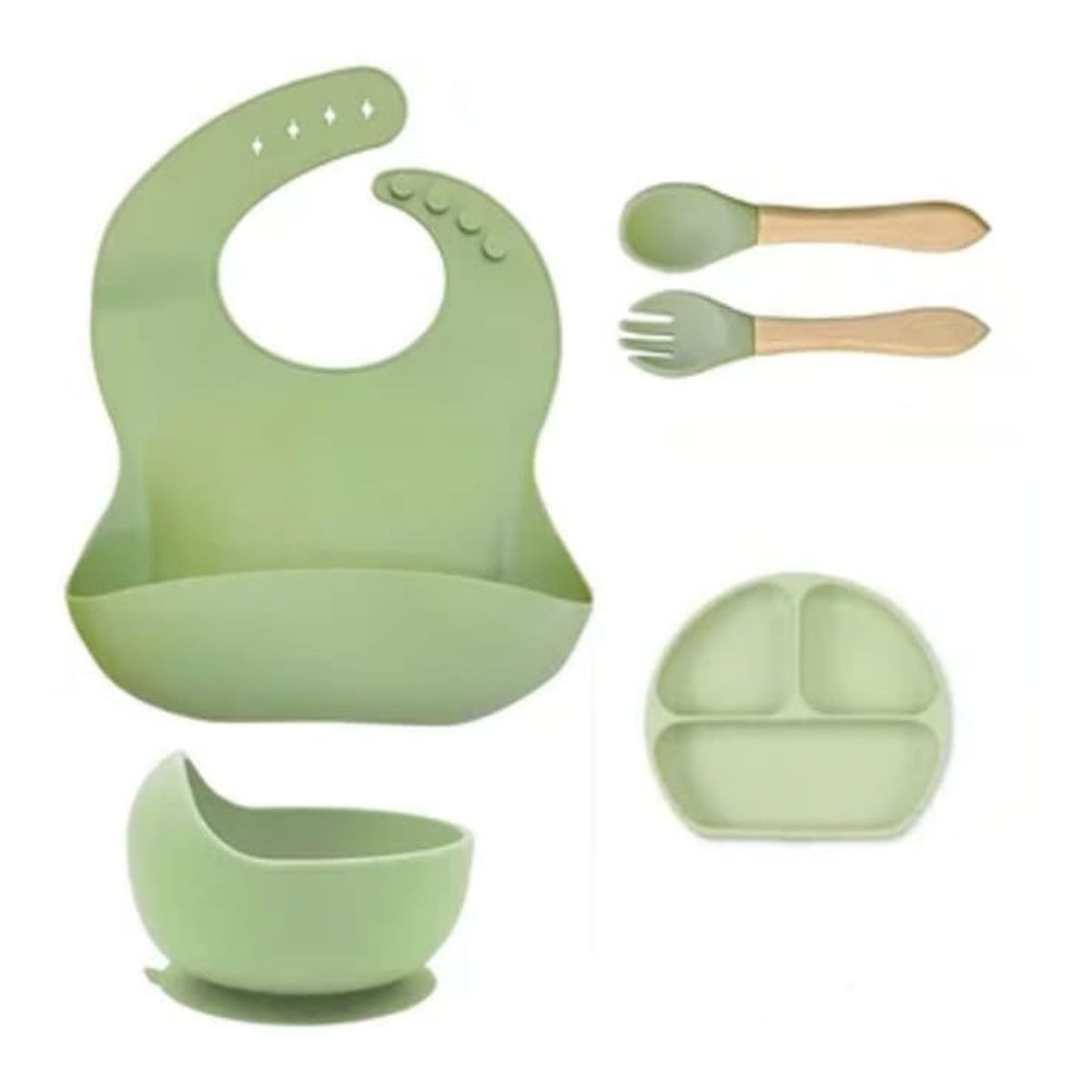 GENERICO - Vajillas para bebe en silicona  con cuchara y tenedor verde