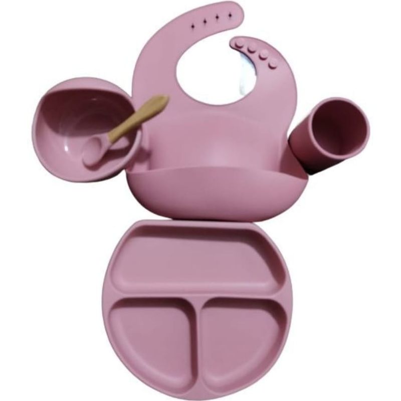 GENERICO - Vajillas para bebe cuchara,  babero y vaso  silicona rosada
