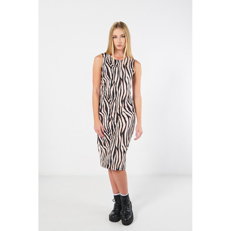 KOAJ - KOAJ Vestido largo kaki claro strapless con diseños animal pri MUJER