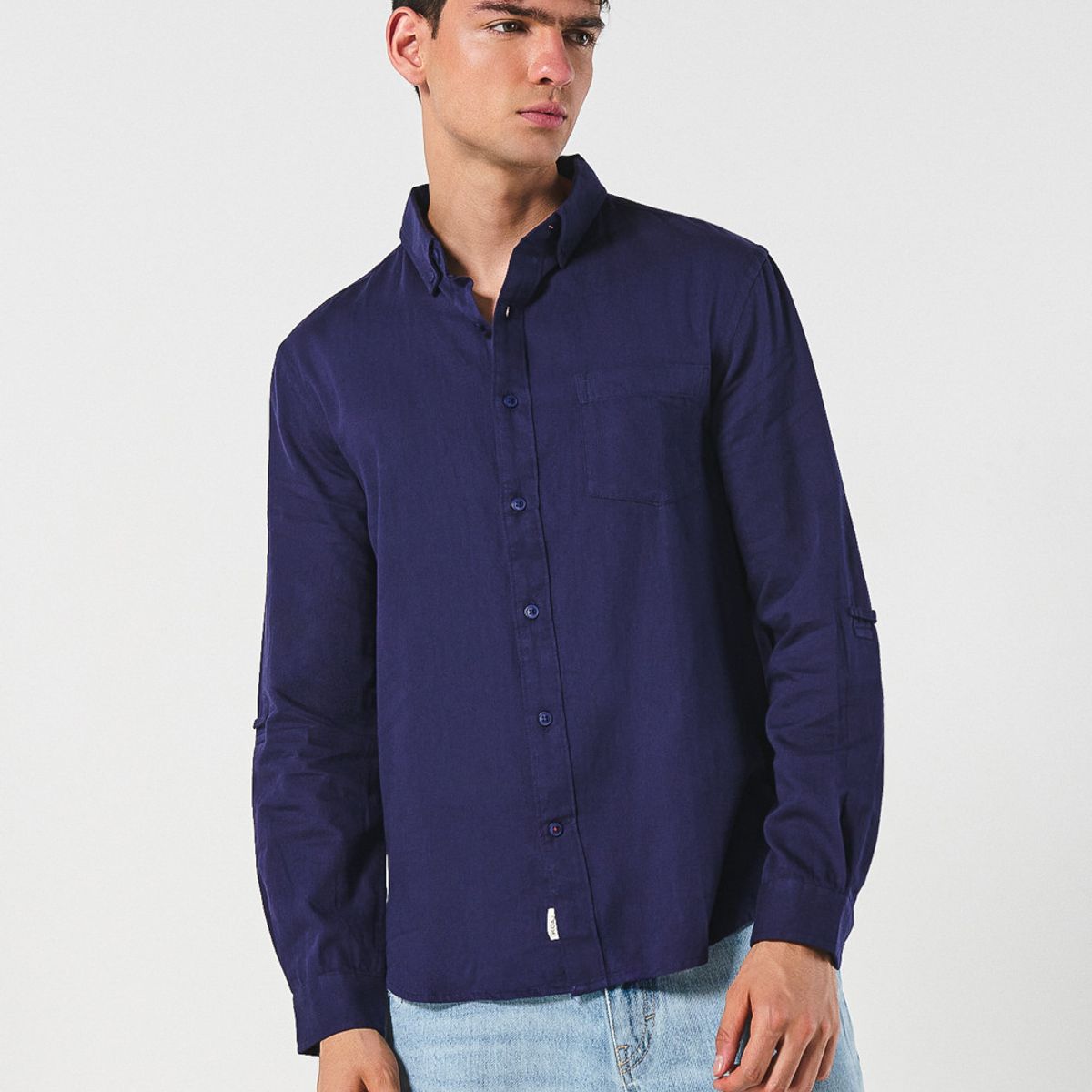 KOAJ - KOAJ Camisa unicolor manga larga con cuello button down Hombre