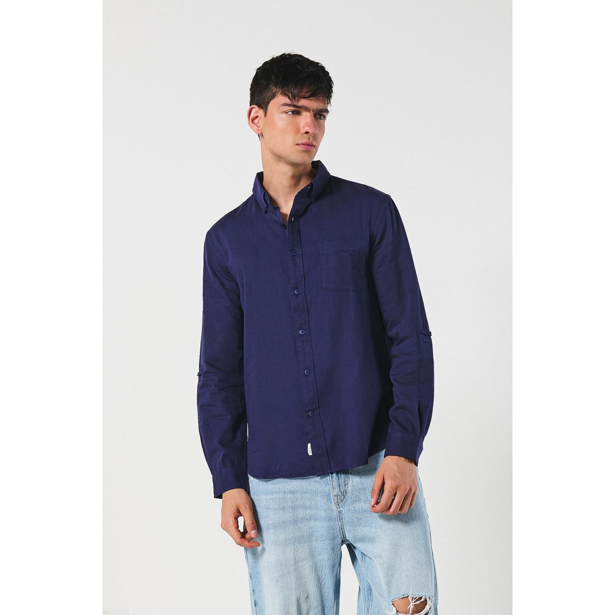 KOAJ - KOAJ Camisa unicolor manga larga con cuello button down Hombre