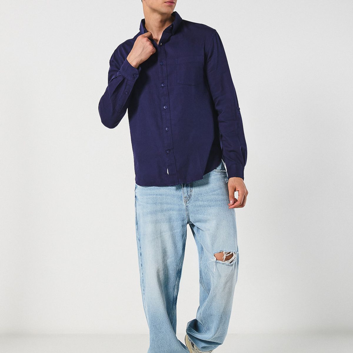 KOAJ - KOAJ Camisa unicolor manga larga con cuello button down Hombre