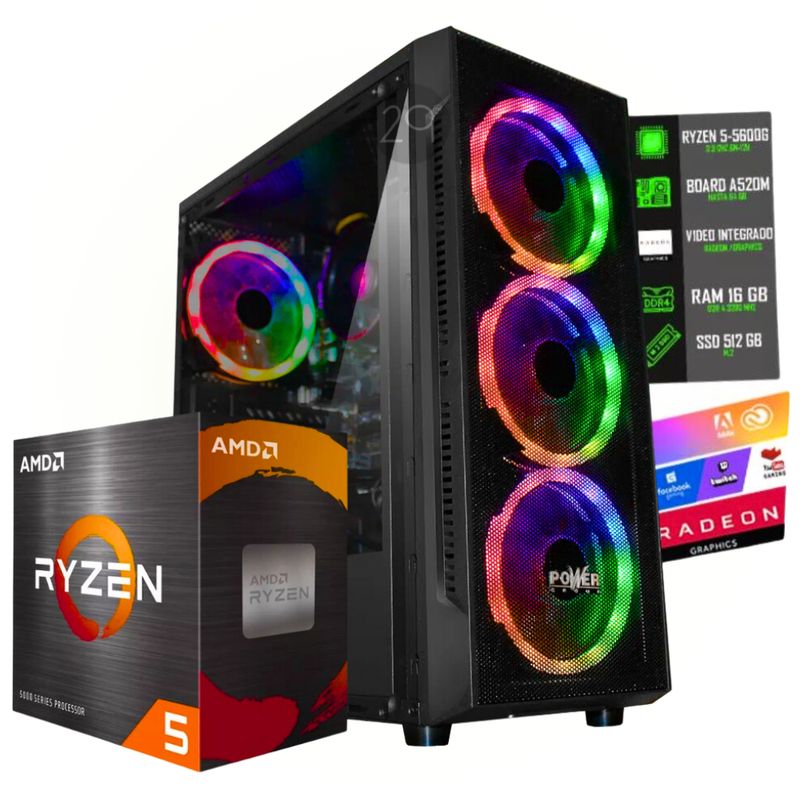 AMD - TORRE GAMER RYZEN 5 5600G /16GB RAM /1TB SSD /BOARD A520M
