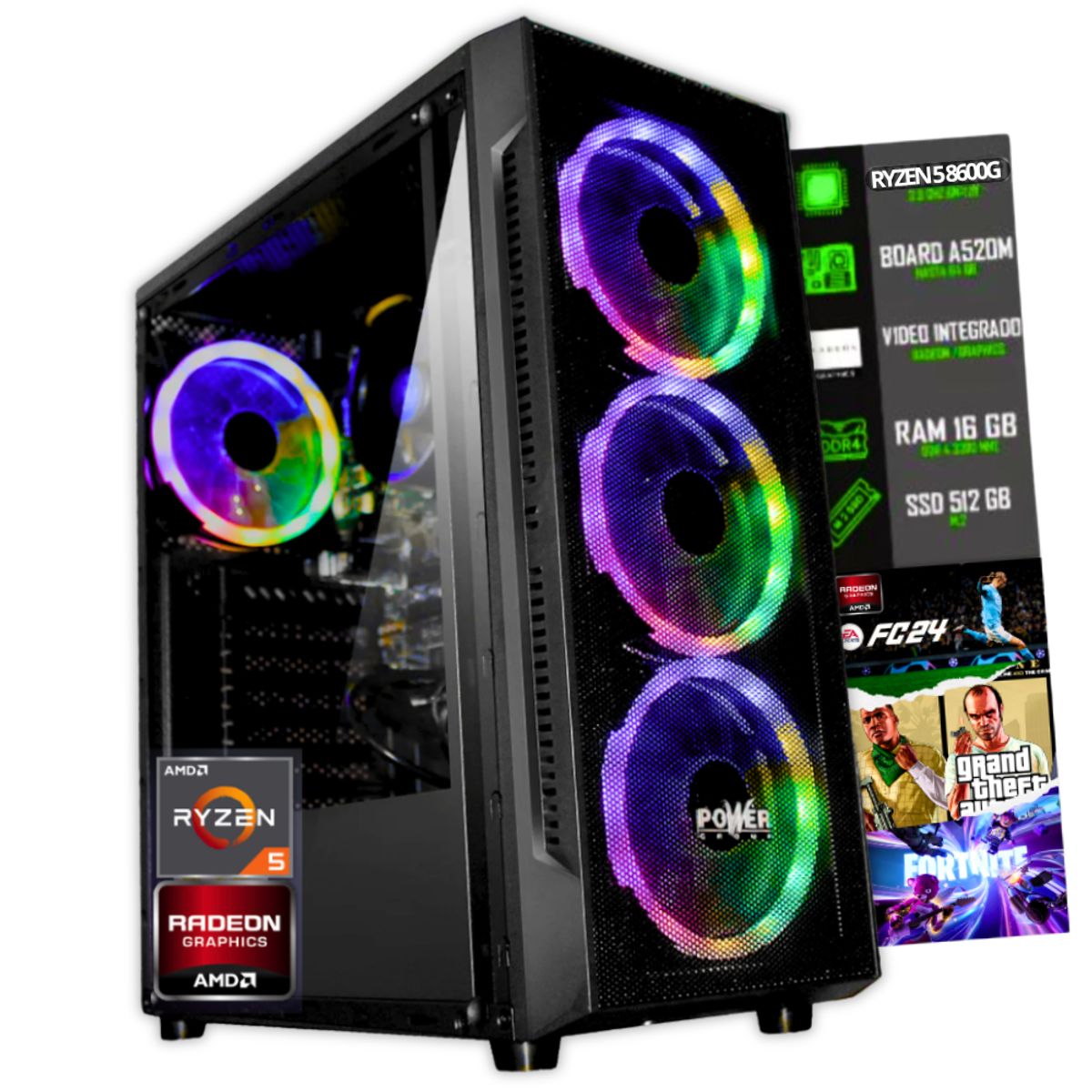 AMD - TORRE GAMER RYZEN 5 8600G/ 16GB RAM 512GB SSD/ BOARD A620M