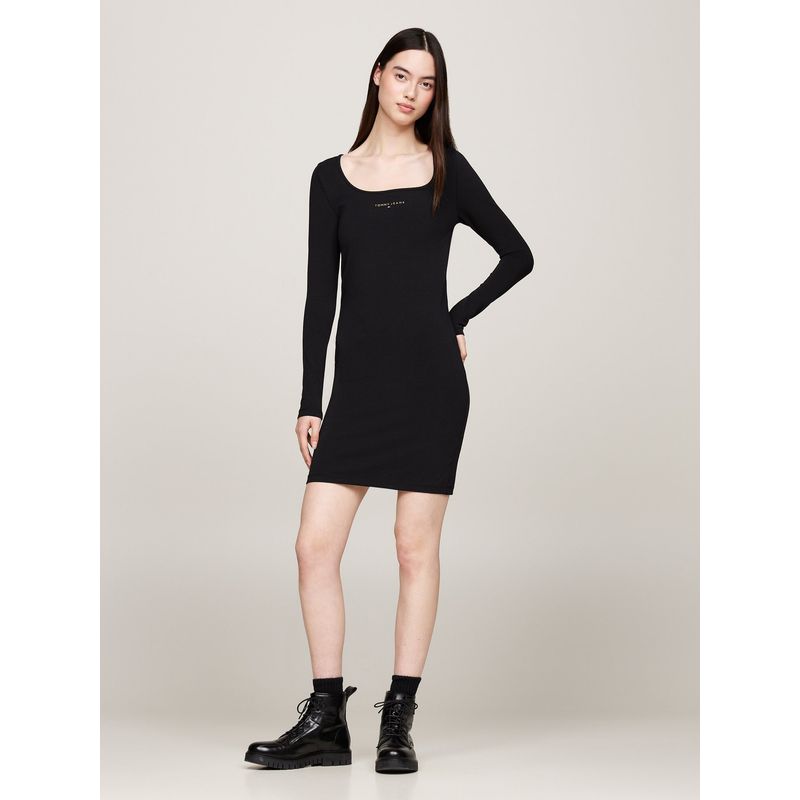 TOMMY HILFIGER - Vestido negro ajustado de manga larga Tommy Jeans