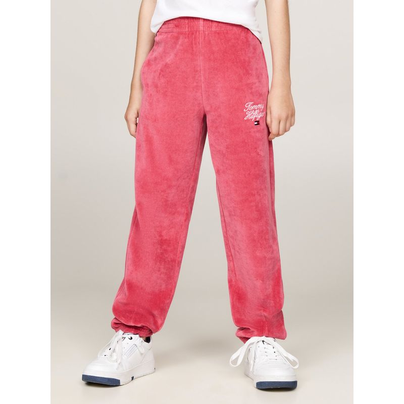 TOMMY HILFIGER - Pantalón Niña Rosa Velour Con Logo Script Tommy Hilfiger
