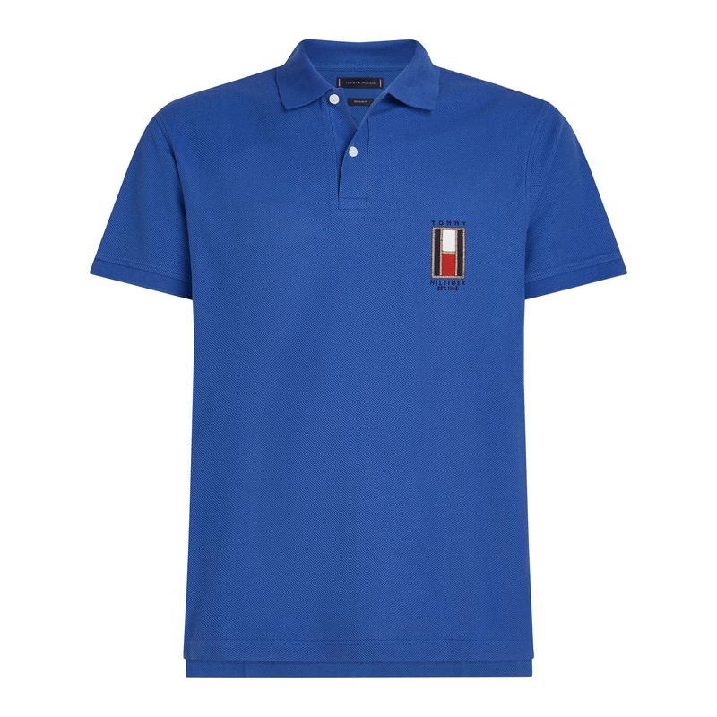 TOMMY HILFIGER - Polo azul de corte regular con logo vertical Tommy Hilfiger