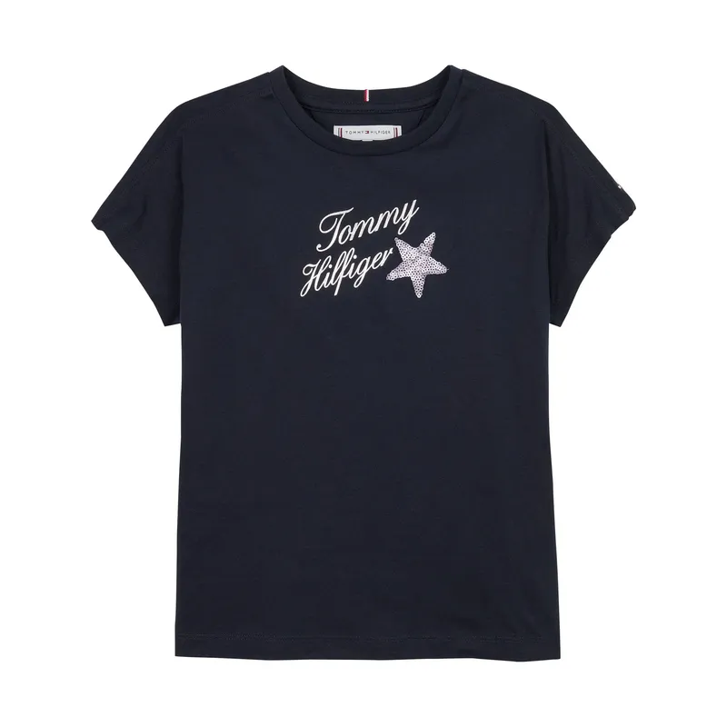 TOMMY HILFIGER - Camiseta Niña Azul Con Logo Gráfico Tommy Hilfiger