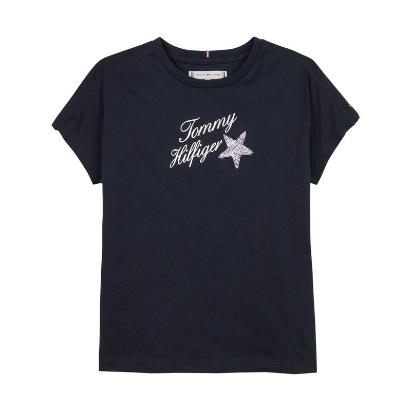 TOMMY HILFIGER - Camiseta Niña Azul Con Logo Gráfico Tommy Hilfiger