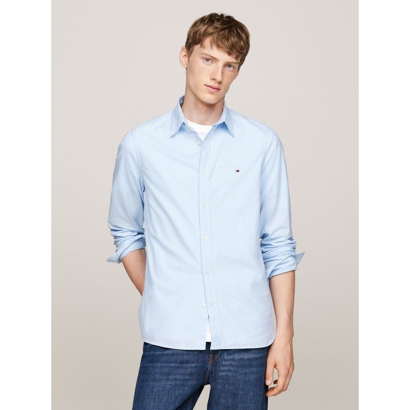 TOMMY HILFIGER - Camisa azul con microestampado de cuadros Vichy Tommy Hilfiger